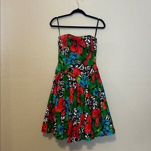 Vintage AJ‎ BARI Floral Strapless Bow Back Dress Size 6